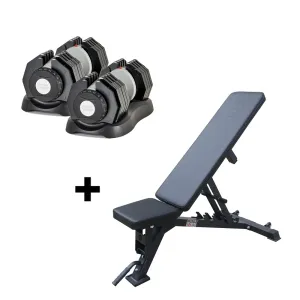 2.5kg - 25kg Quick Select Adjustable Dumbbell Set   Phase 2 Flat Incline Bench Package