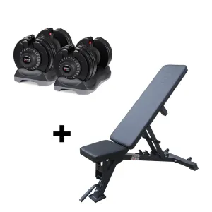 5kg - 32.5kg Quick Select Adjustable Dumbbell Set   Phase 2 Flat Incline Bench Package