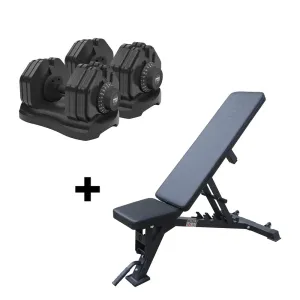 5kg - 40kg Quick Select Adjustable Dumbbell Set   Phase 2 Incline Flat Bench Package