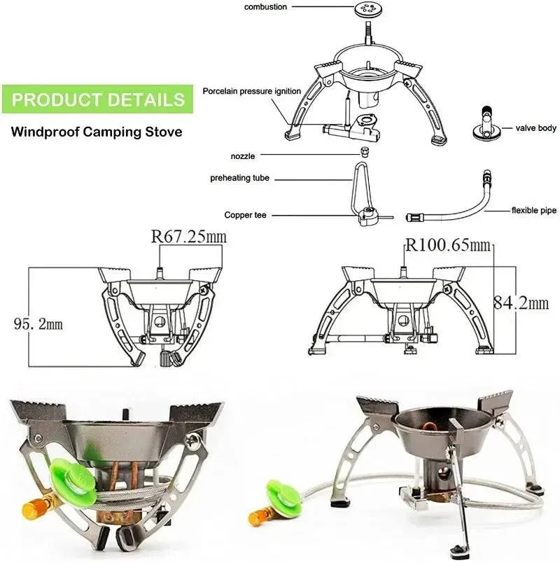 BRS-15B Multifunctional Windproof Furnace 1400-2900W Camping Propane Stove Foldable Cooking Gas Stove for Outdoor Picnic Hiking