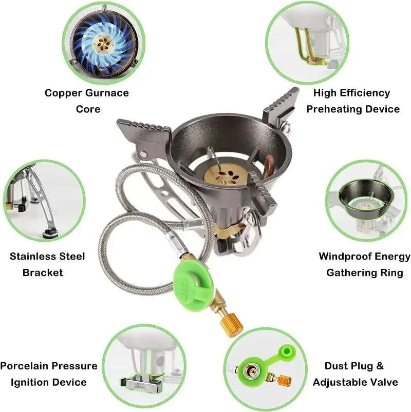 BRS-15B Multifunctional Windproof Furnace 1400-2900W Camping Propane Stove Foldable Cooking Gas Stove for Outdoor Picnic Hiking