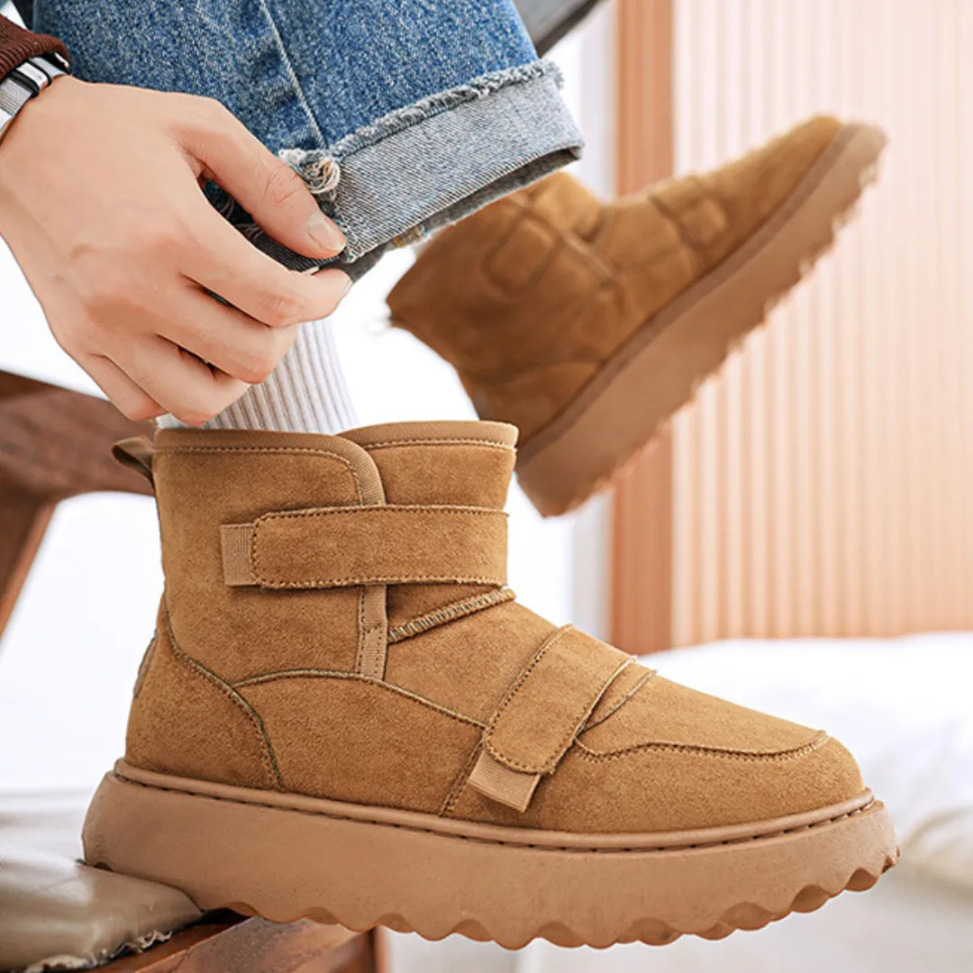 GRW Orthopedic Men Boots Cozy Lined Non-slip Velcro Strap Hiking Ankle Boots