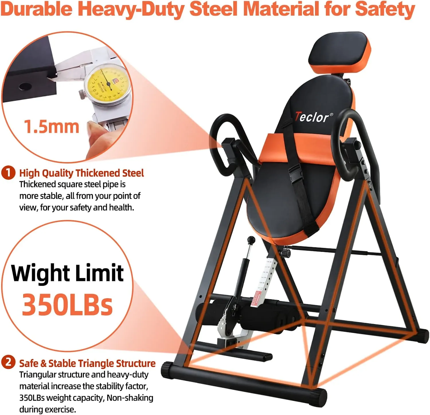 Inversion Table for Back Pain Relief, 350 lbs Capacity Strength Training Inversion Equipment, Decompression Table for Pain Therapy Training with Safe Belt & Comfortable Ankle Holders