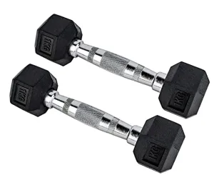 MuscleSquad Hex Rubber Dumbbell Pairs (1kg) | Durable Easy Grip Dumbbell Weights for Home Workouts