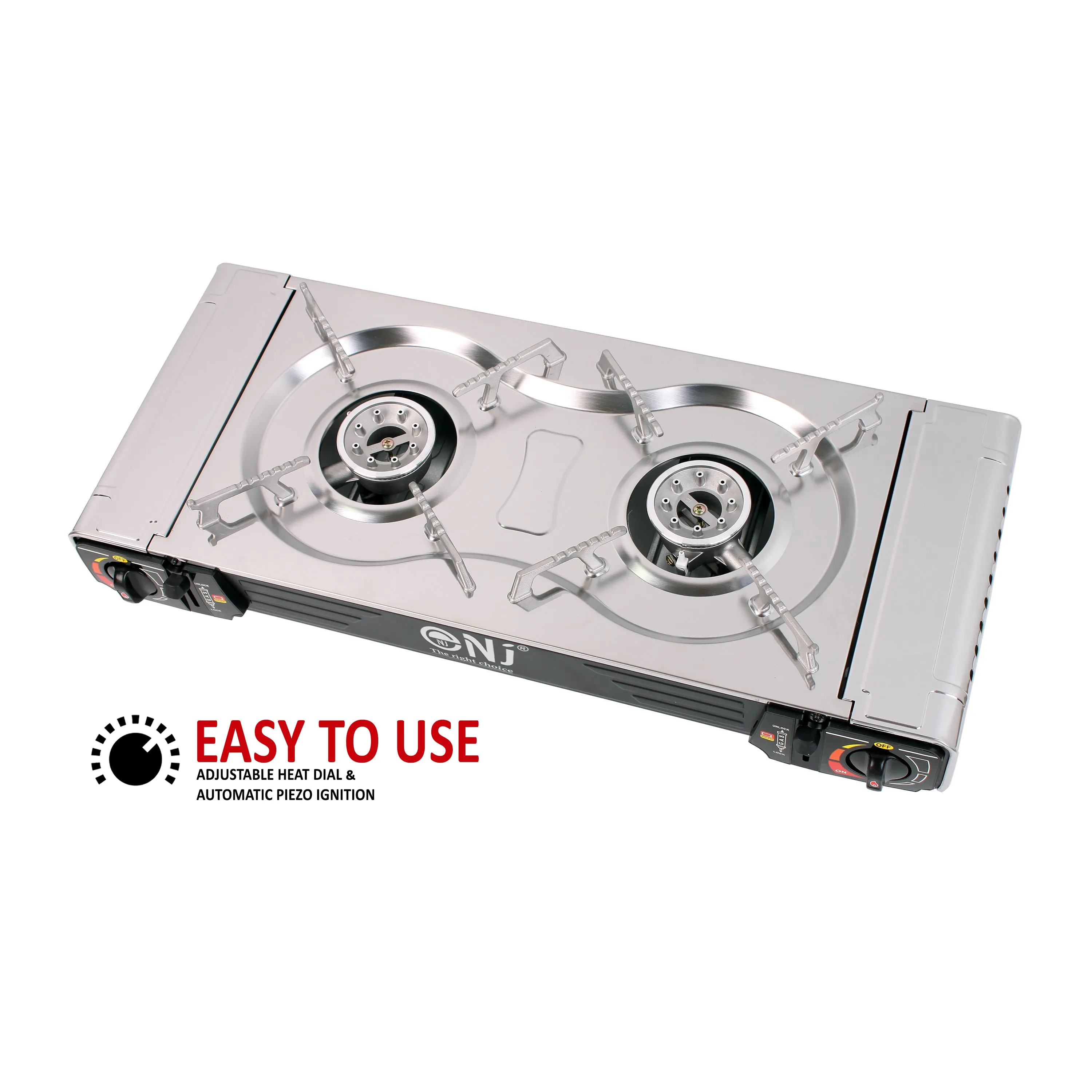 NJ SG-2S Portable Double Burner Stainless Steel Camp Gas Stove Butane BBQ Outdoor Cooker