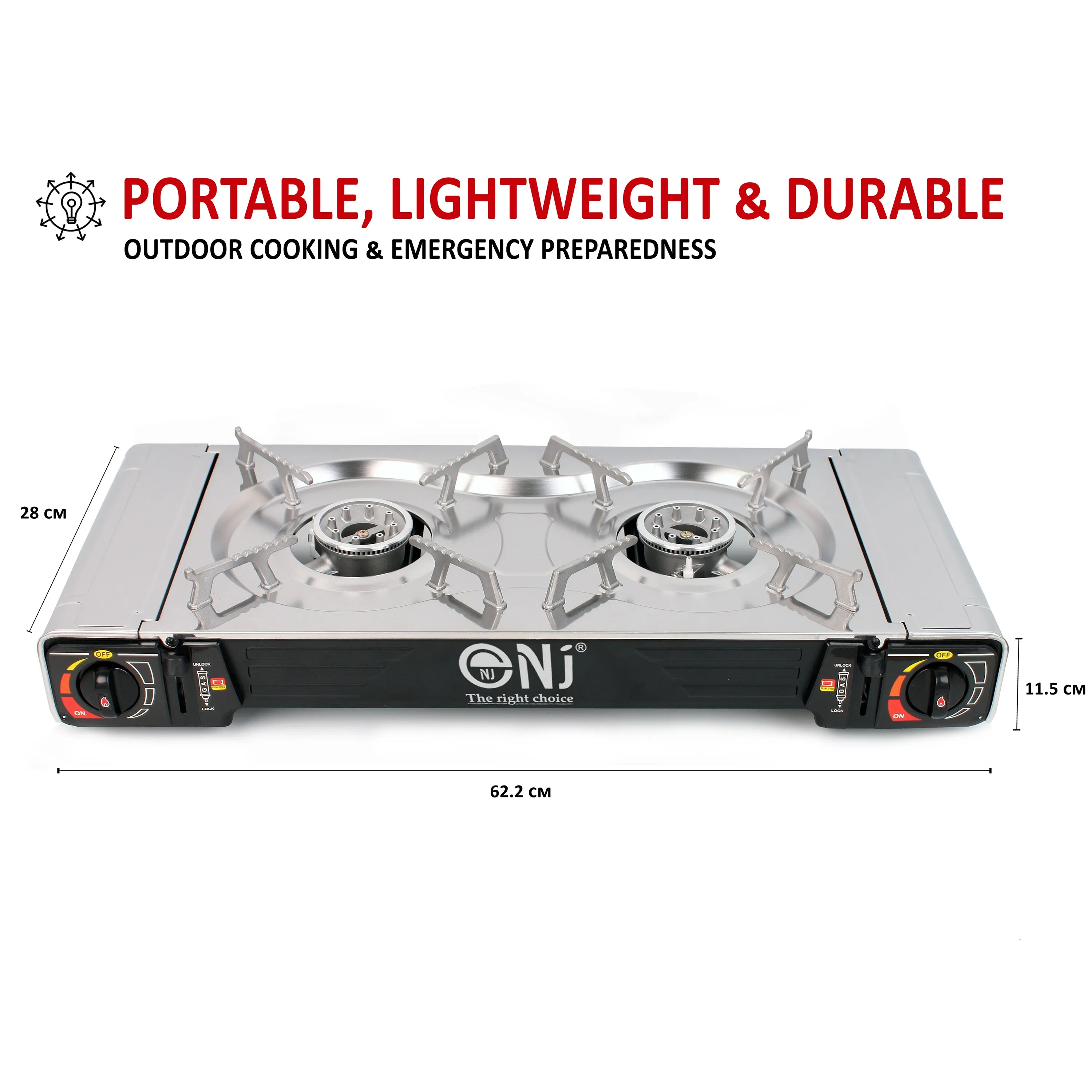 NJ SG-2S Portable Double Burner Stainless Steel Camp Gas Stove Butane BBQ Outdoor Cooker