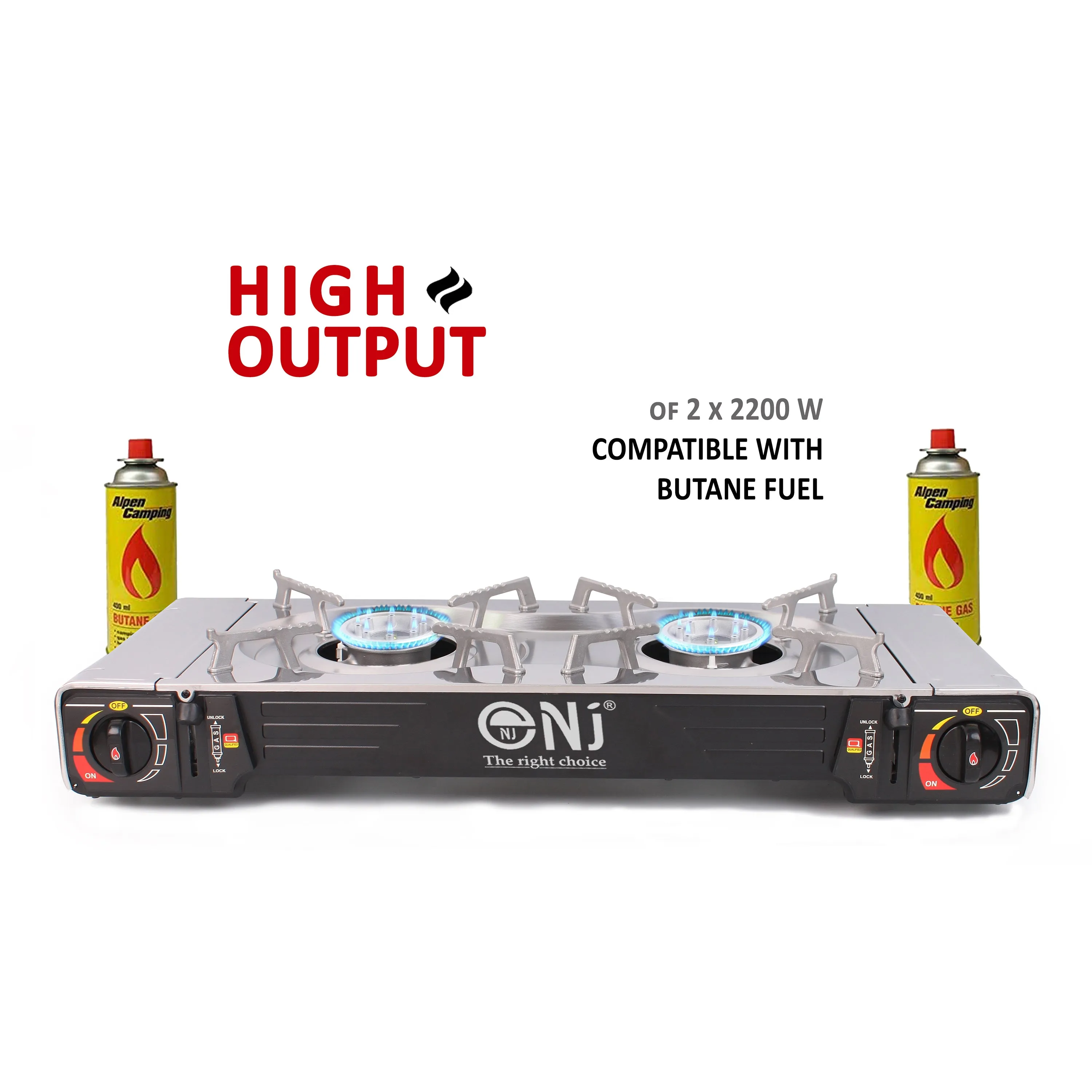 NJ SG-2S Portable Double Burner Stainless Steel Camp Gas Stove Butane BBQ Outdoor Cooker