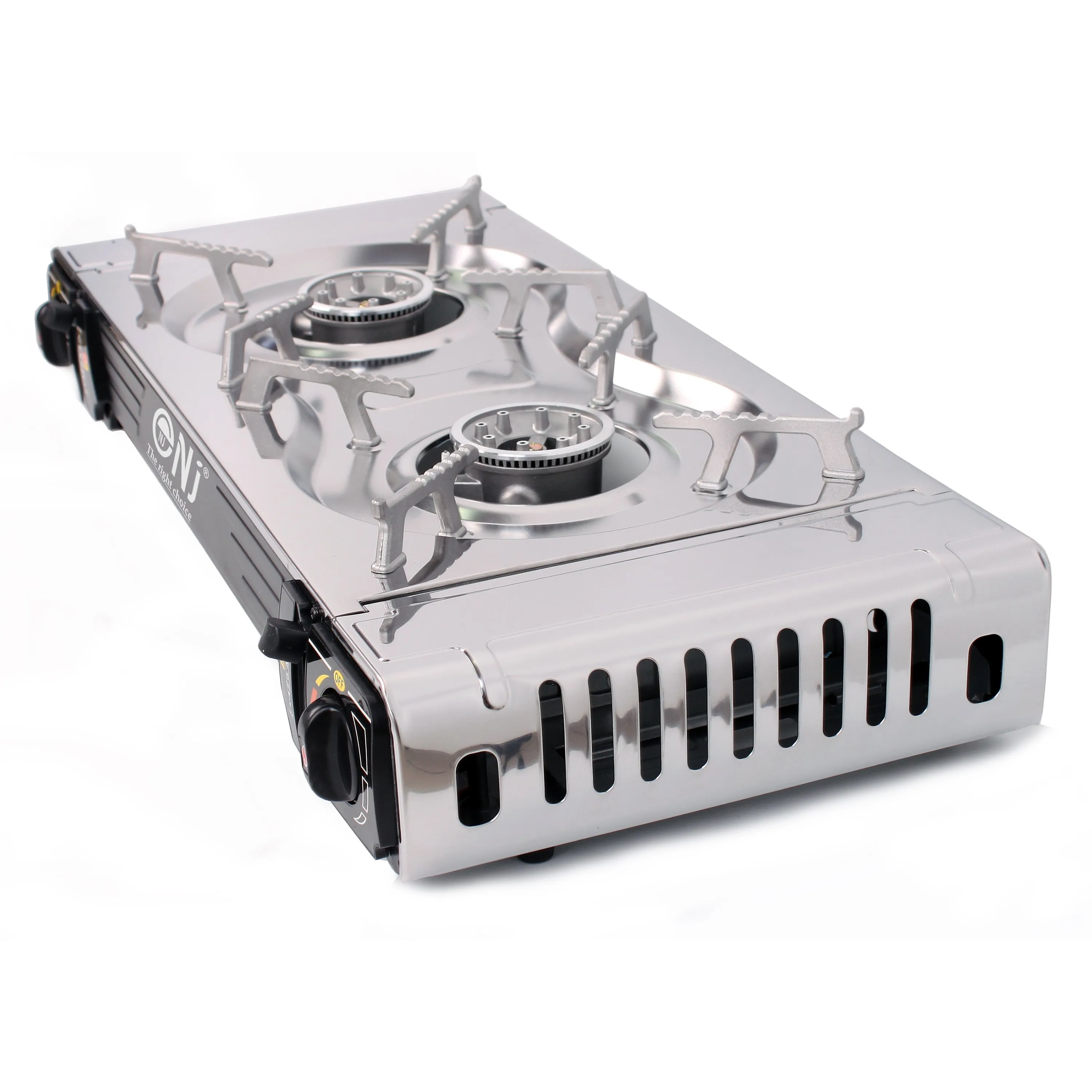 NJ SG-2S Portable Double Burner Stainless Steel Camp Gas Stove Butane BBQ Outdoor Cooker