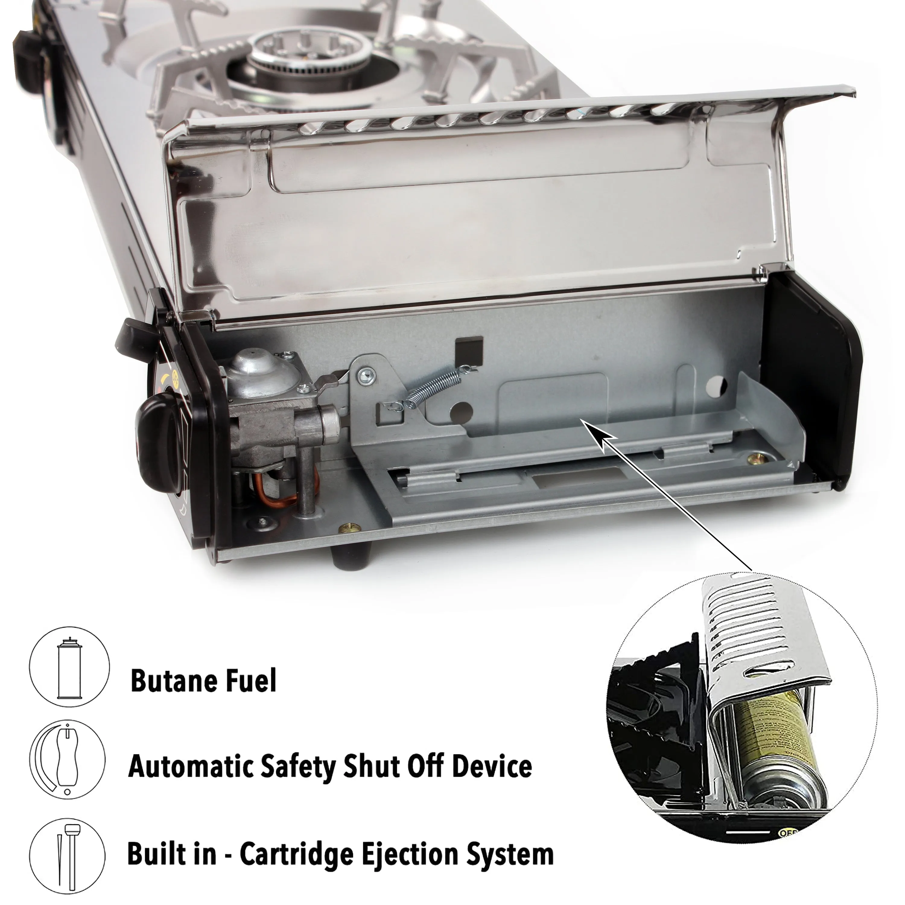 NJ SG-2S Portable Double Burner Stainless Steel Camp Gas Stove Butane BBQ Outdoor Cooker