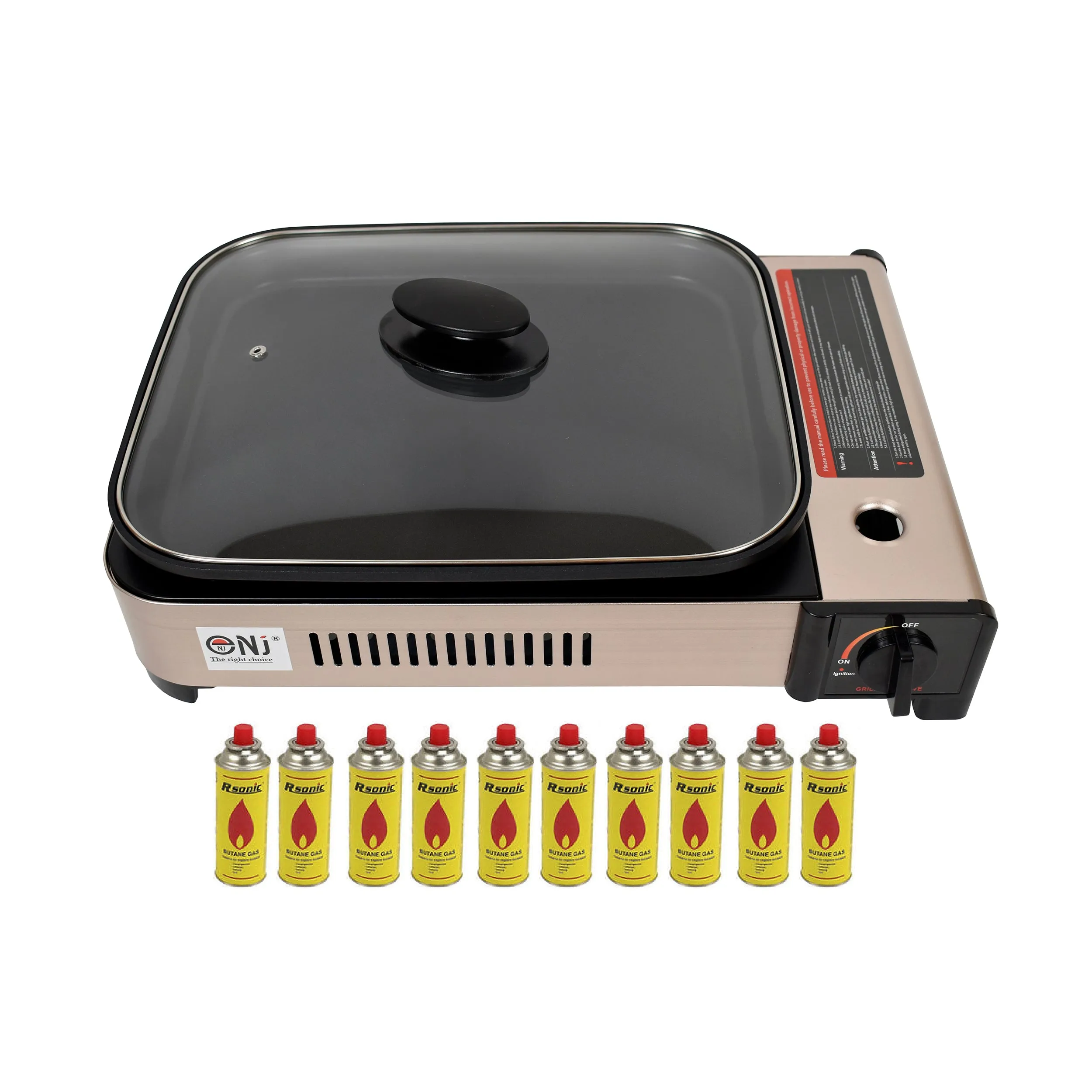 Portable Camping Gas Grill BBQ with Lid Butane Outdoor Stove