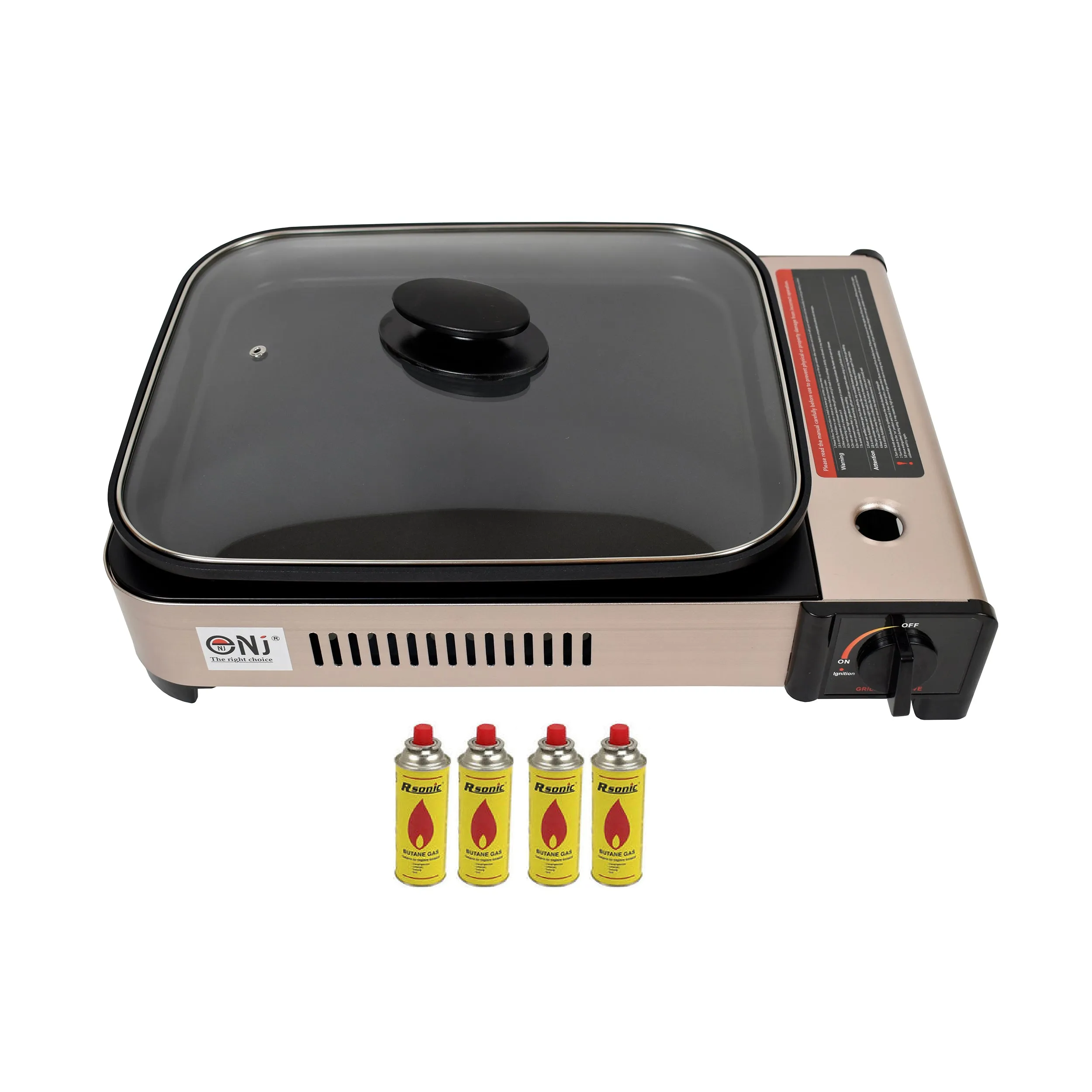 Portable Camping Gas Grill BBQ with Lid Butane Outdoor Stove