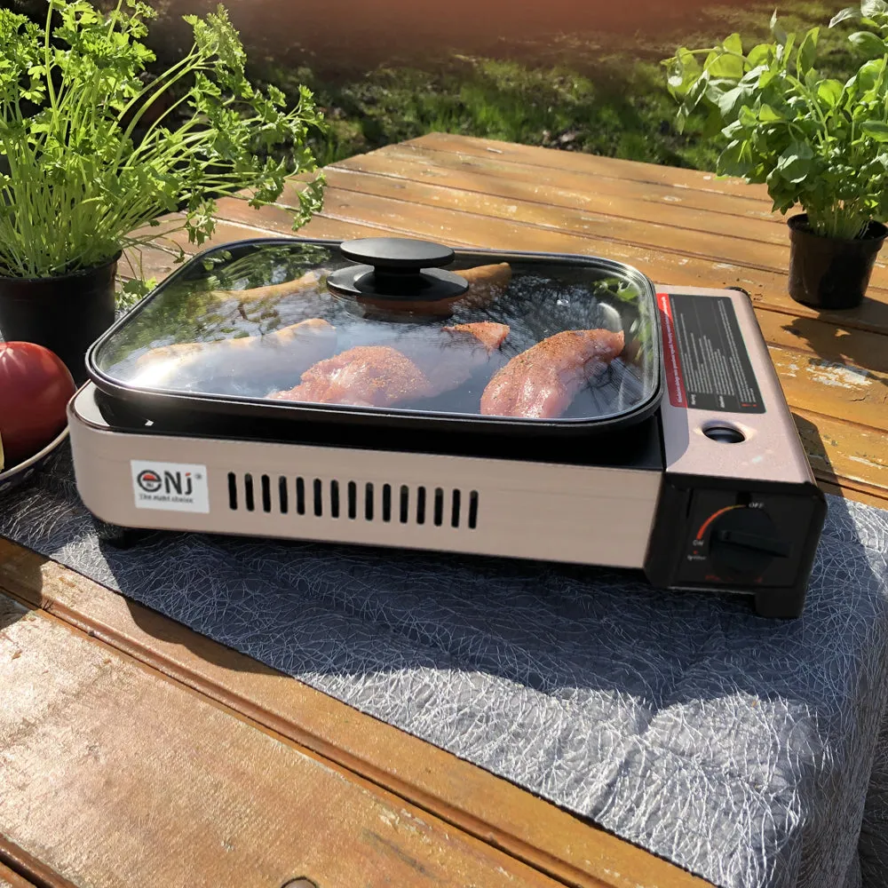 Portable Camping Gas Grill BBQ with Lid Butane Outdoor Stove