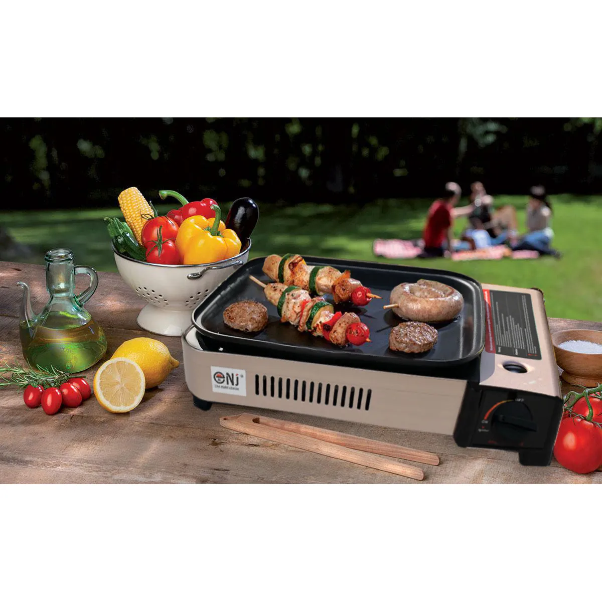 Portable Camping Gas Grill BBQ with Lid Butane Outdoor Stove