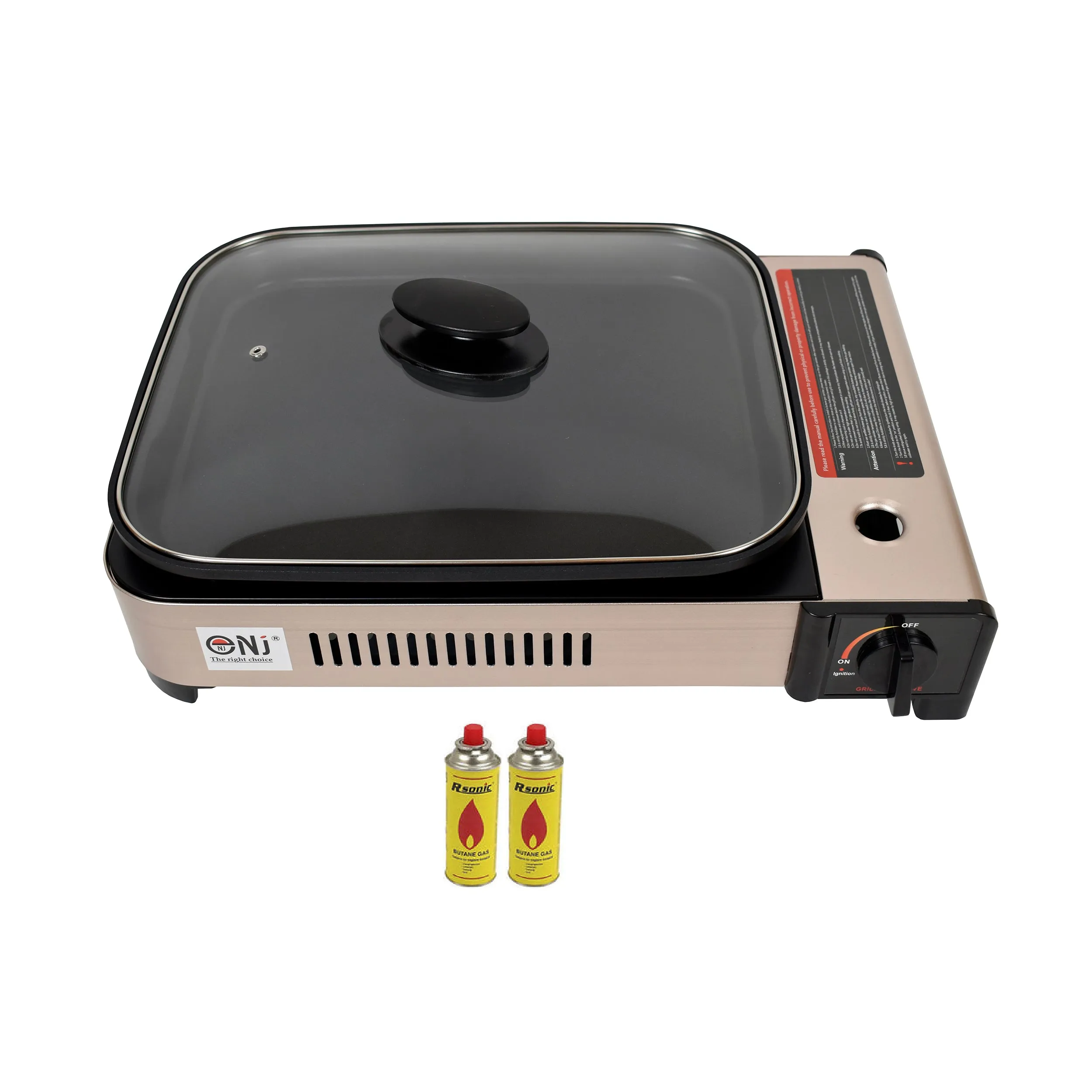 Portable Camping Gas Grill BBQ with Lid Butane Outdoor Stove