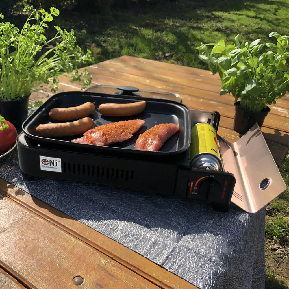 Portable Camping Gas Grill BBQ with Lid Butane Outdoor Stove
