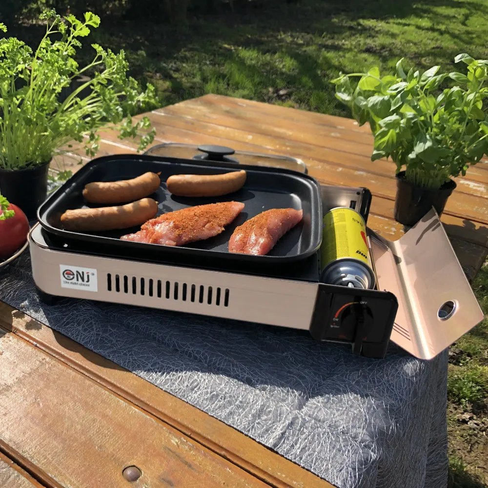 Portable Camping Gas Grill BBQ with Lid Butane Outdoor Stove