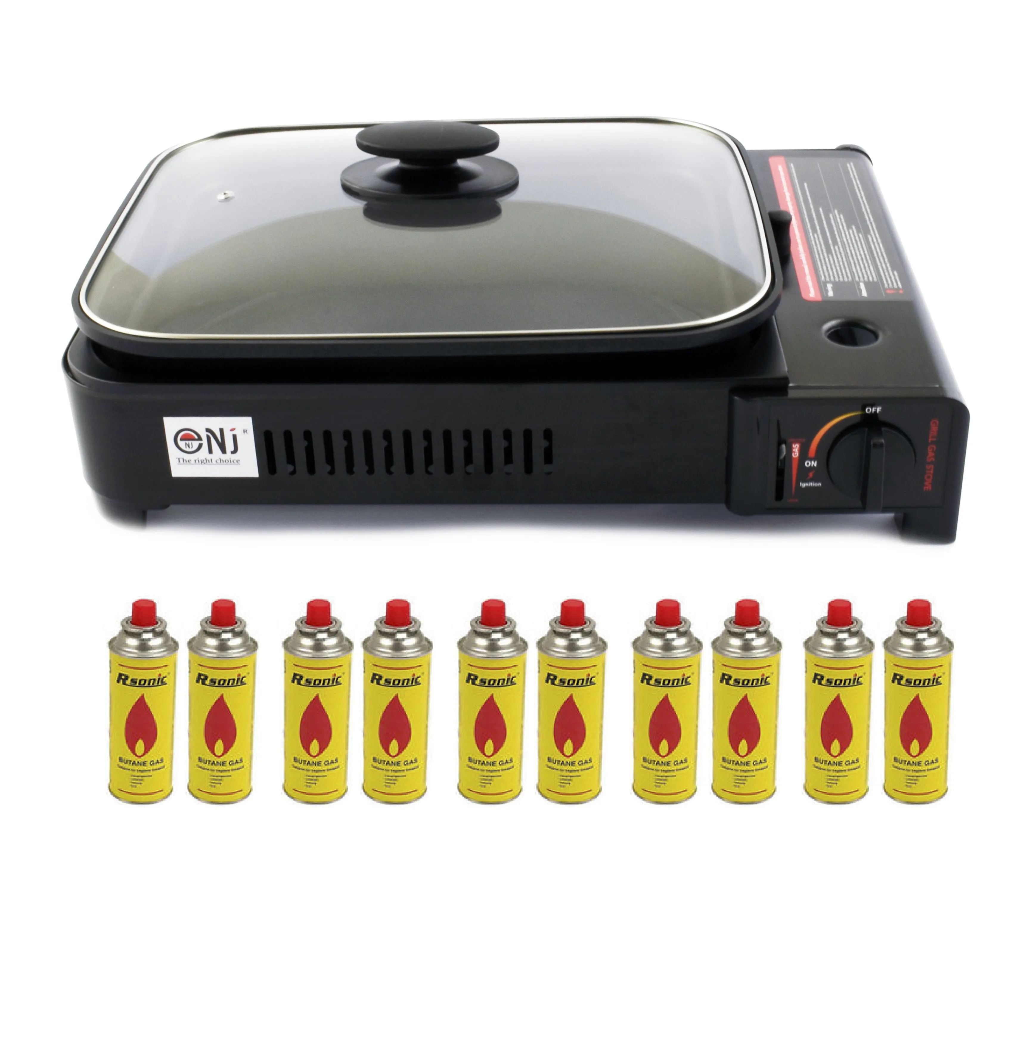Portable Camping Gas Grill BBQ with Lid Butane Outdoor Stove