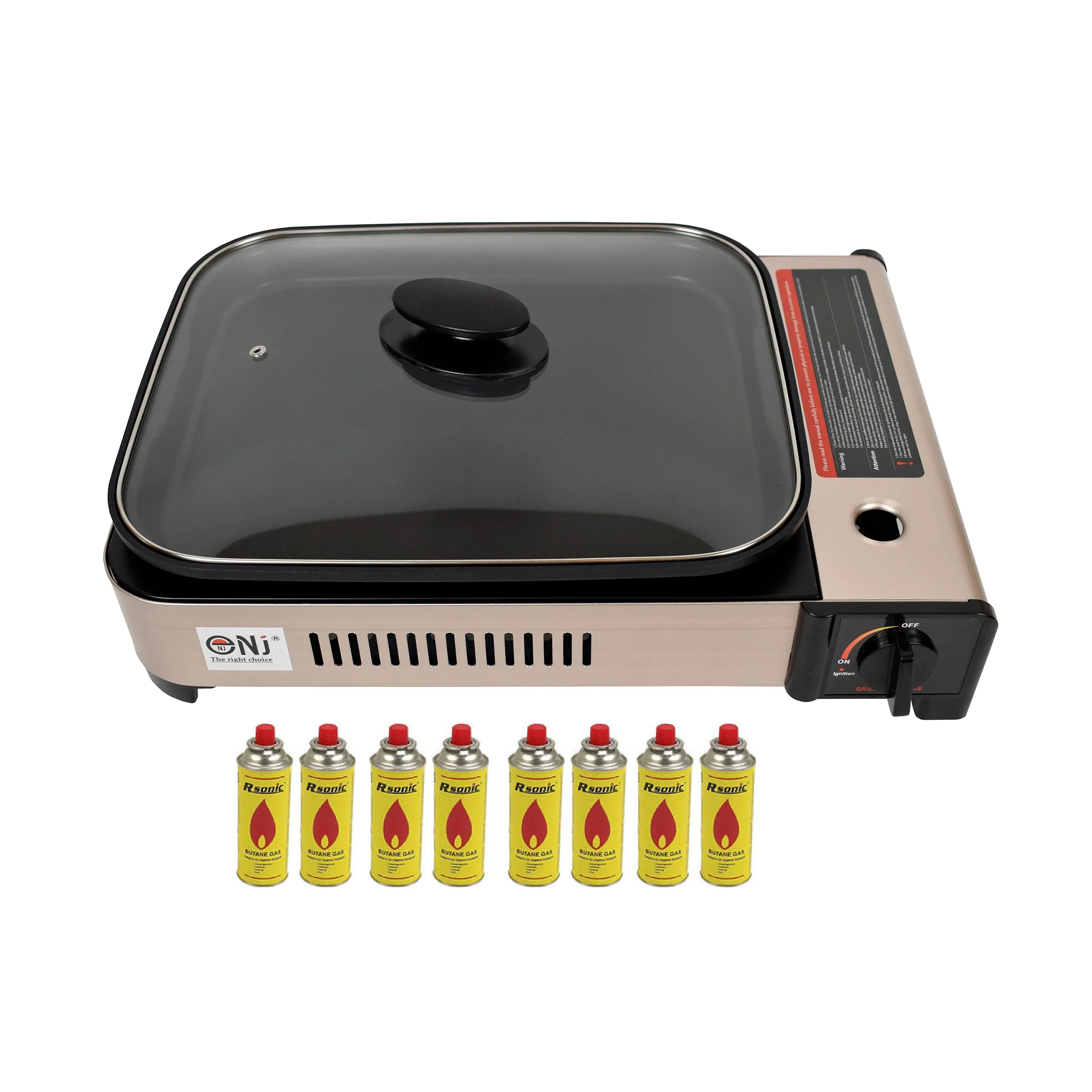 Portable Camping Gas Grill BBQ with Lid Butane Outdoor Stove
