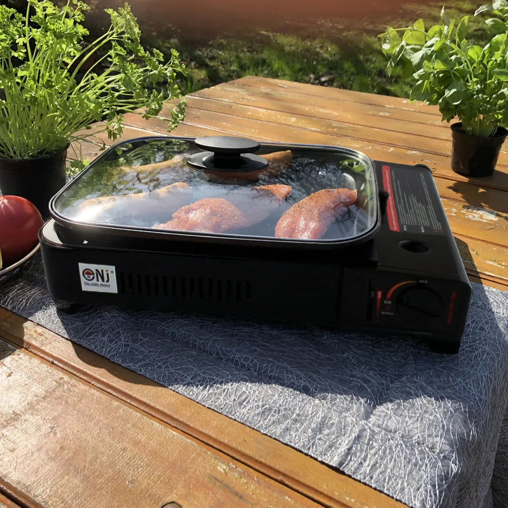 Portable Camping Gas Grill BBQ with Lid Butane Outdoor Stove