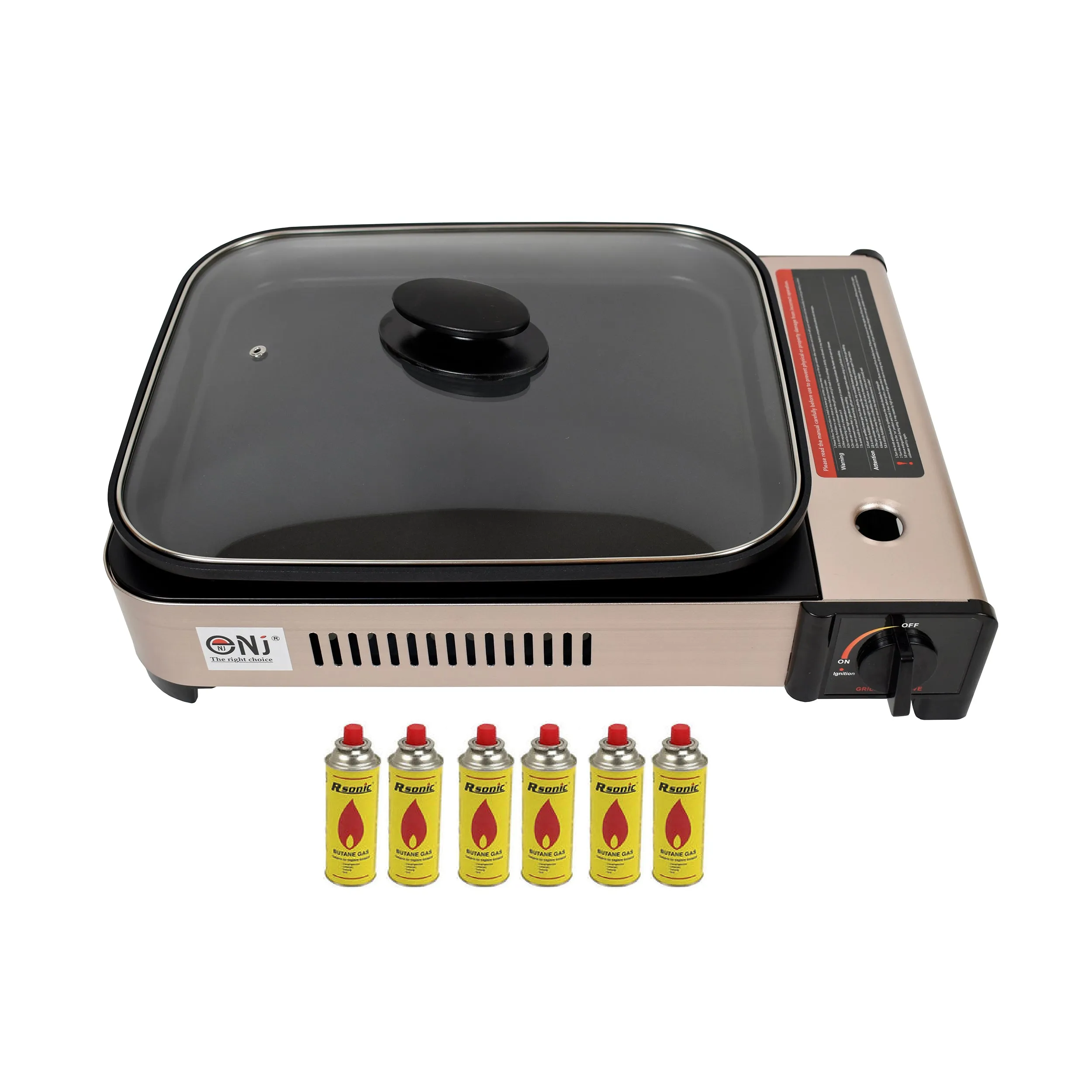Portable Camping Gas Grill BBQ with Lid Butane Outdoor Stove