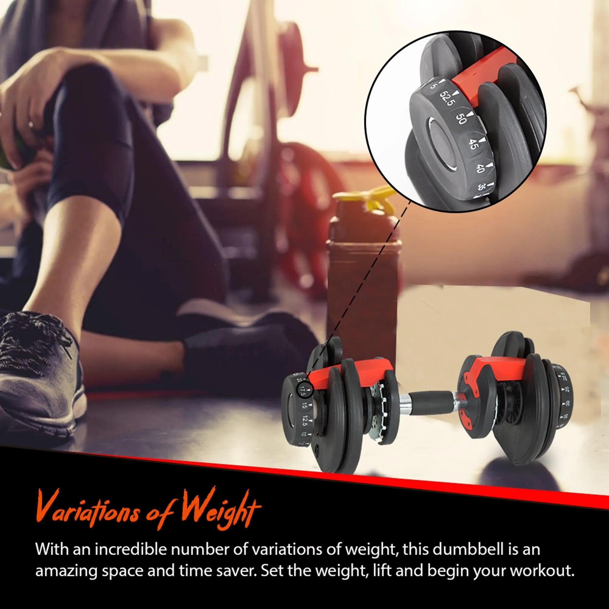 Set of 2 Adjustable Dumbbell - 5 - 52.5LBS