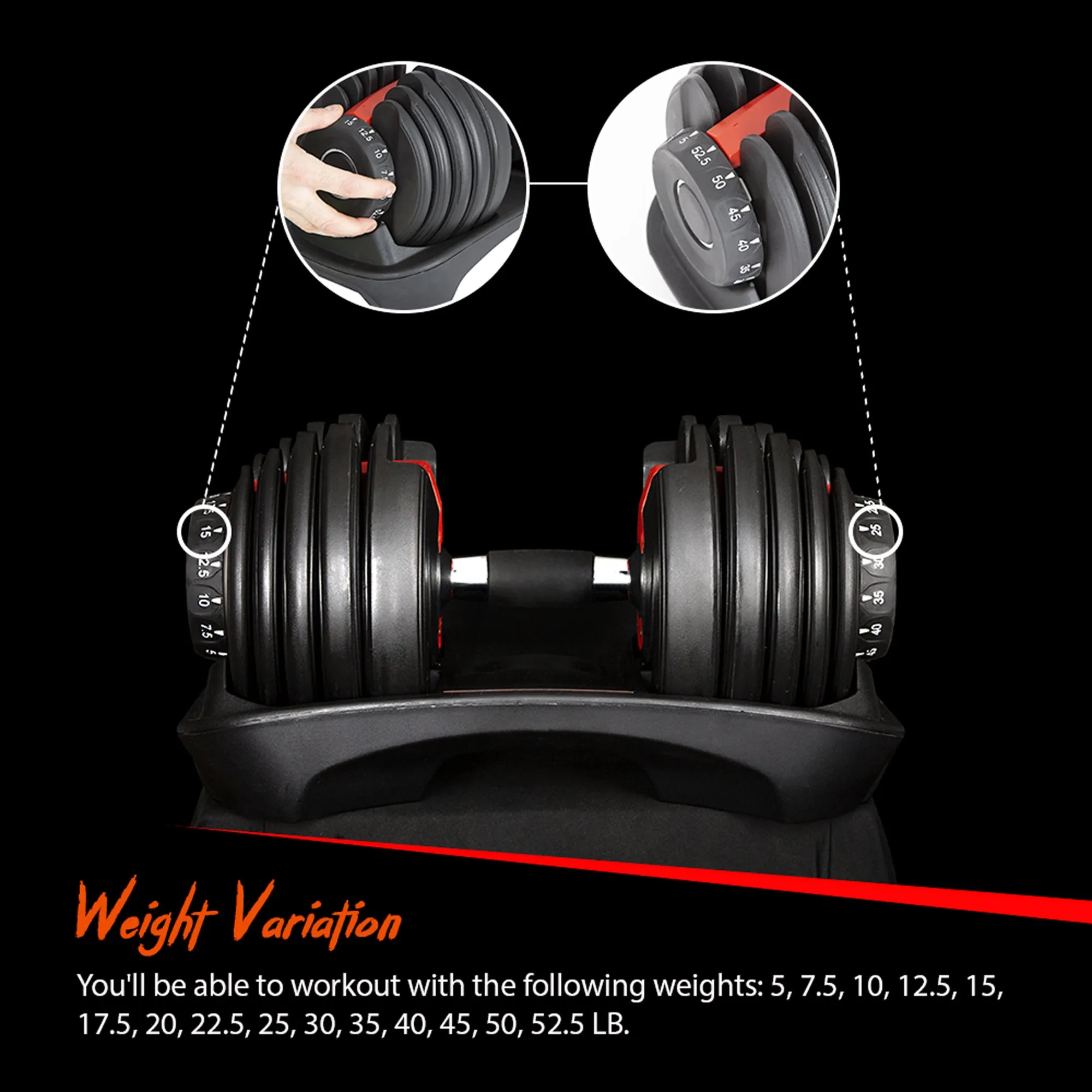Set of 2 Adjustable Dumbbell - 5 - 52.5LBS