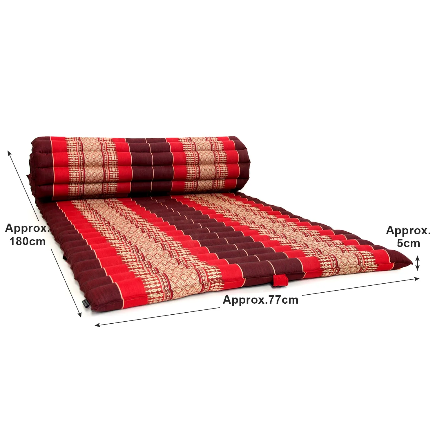 Thai kapok cushion Day bed Portable Roll Up Mattress Foldout Mat Red/Green or Blue , Red Thai handmade Kapok