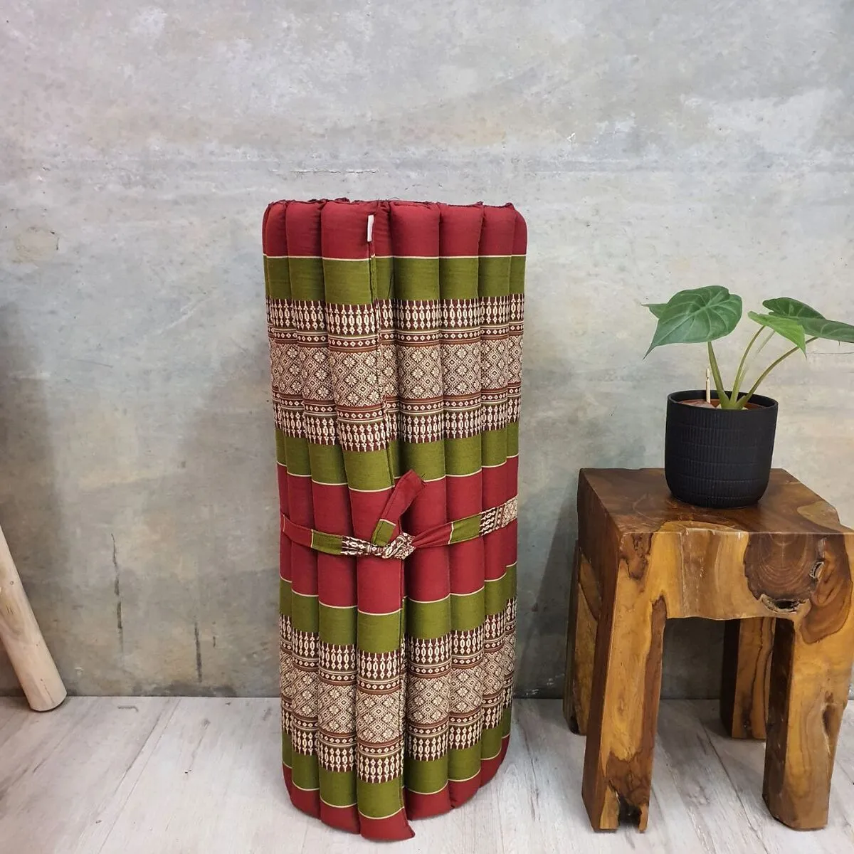 Thai kapok cushion Day bed Portable Roll Up Mattress Foldout Mat Red/Green or Blue , Red Thai handmade Kapok