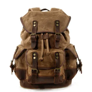 Vintage Waxed Canvas Backpack Waterproof for Men-Khaki